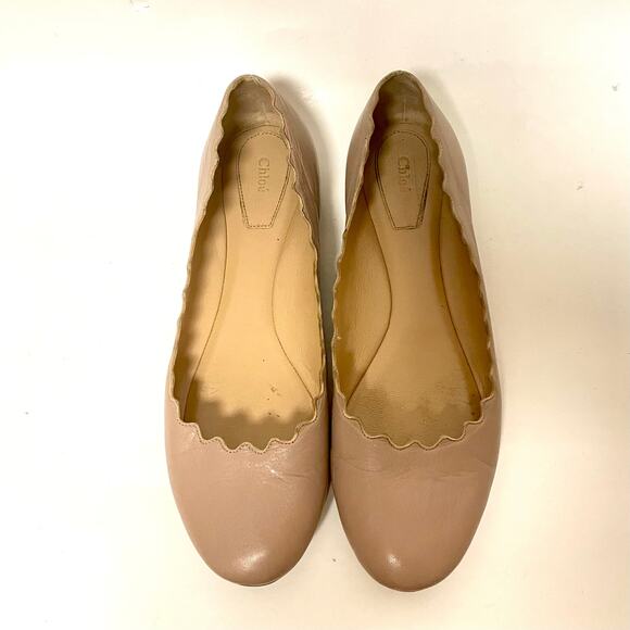 Chloe Scallop Edge Ballet Flat Nude Beige Size EU 38/US 8 - Picture 7 of 9